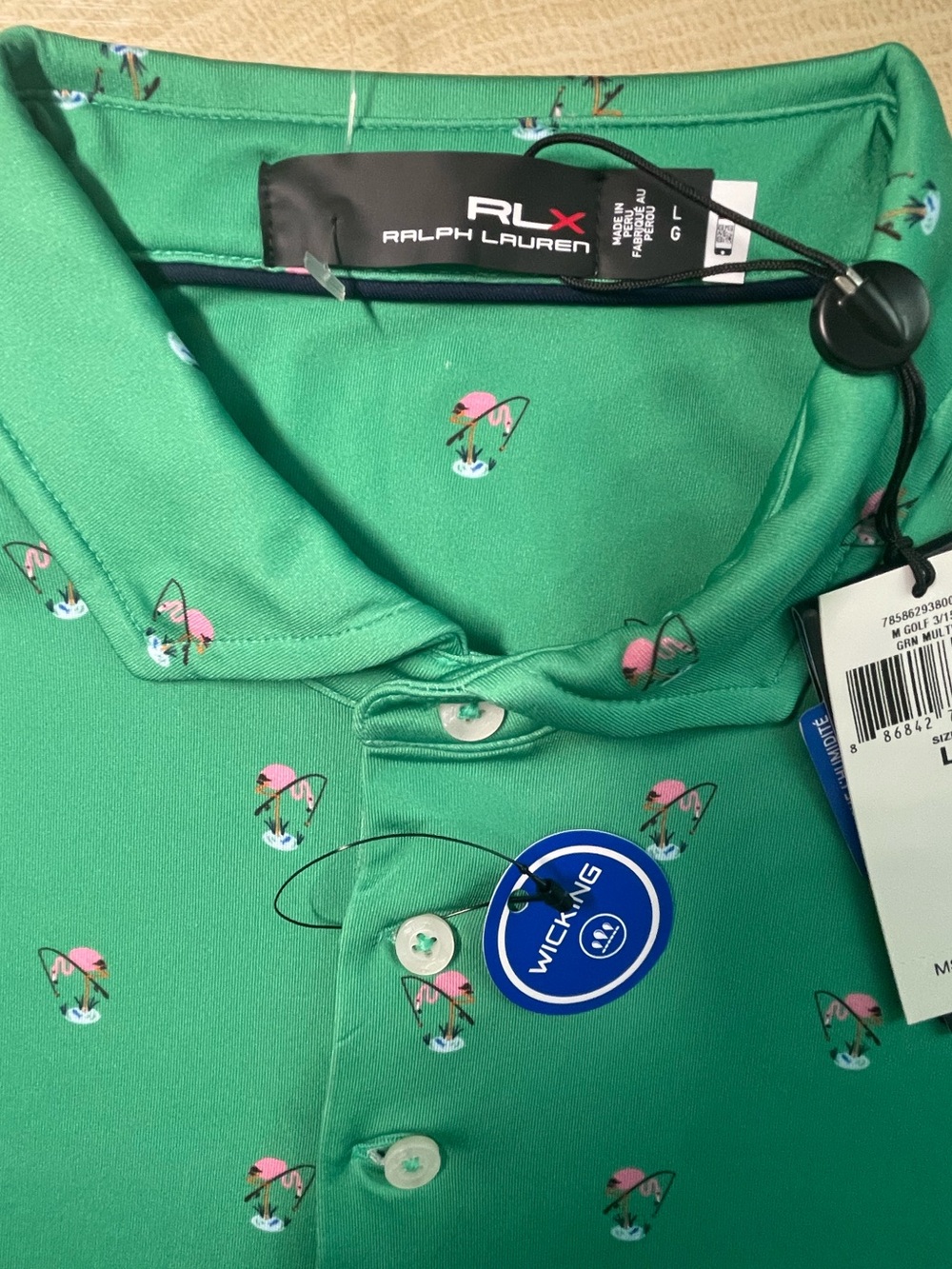 NWT Polo Ralph Lauren RLX Golf Polo Shirt Men's Large Green Multicolor Flamingo - Picture 6 of 13